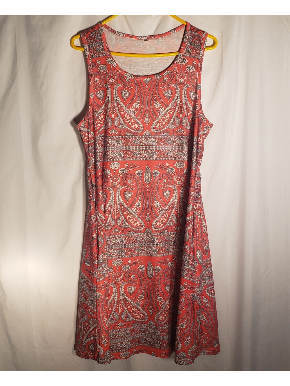 Womens Red Paisley Sleeveless Dress Size L w/Pockets Boho Swing Unbranded
